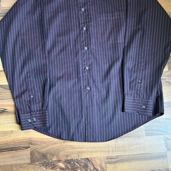 Pronto-Uomo Non-Iron Deep Purple 100% Cotton Pinstripe Button Down Dress Shirt - Picture 4 of 6